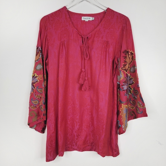 TIME FOR ME Pink Fuchsia Embroidered Bohemian Top - Picture 4 of 5